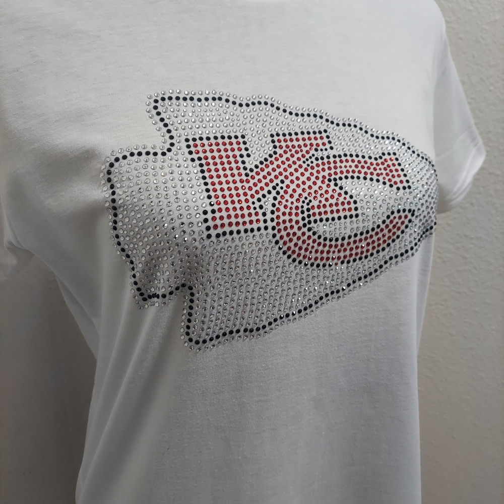 White T-Shirt with Rhinestone Kansas City Chiefs Logo